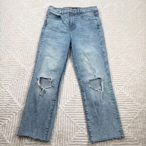 EXPRESS Jeans Women's 6 High Rise Straight Light Wash Ripped Frayed Hem Casual